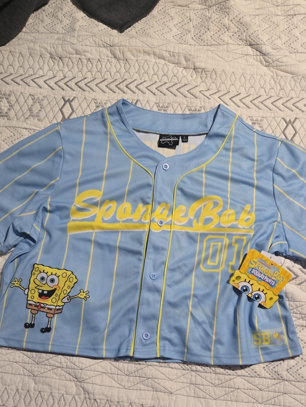 Nickelodeon Light Blue & Yellow SpongeBob Button-Up Top